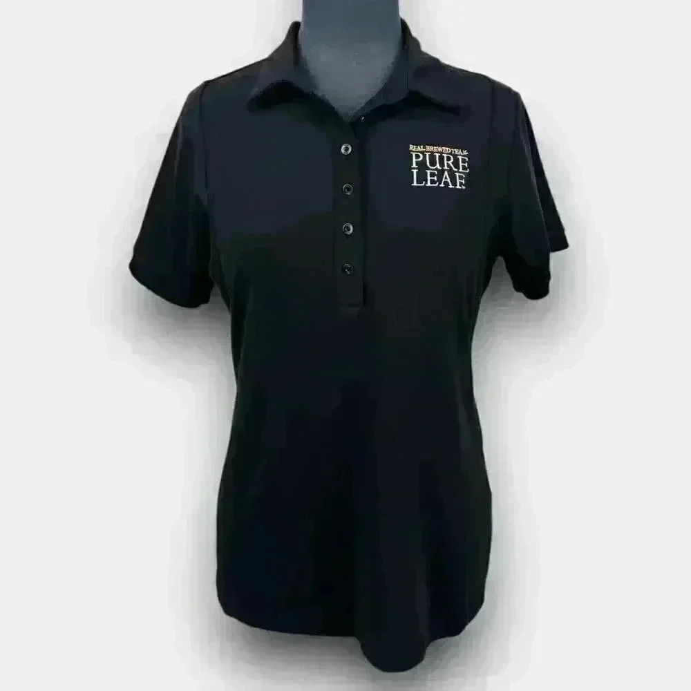 OGIO Women’s Polo Shirt M Black Short Sleeve Collared 4-Button Pure Leaf Logo